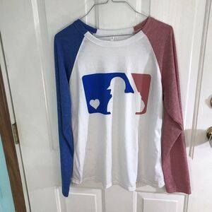 Baseball mom heart red and blue size small long sleeve see-through